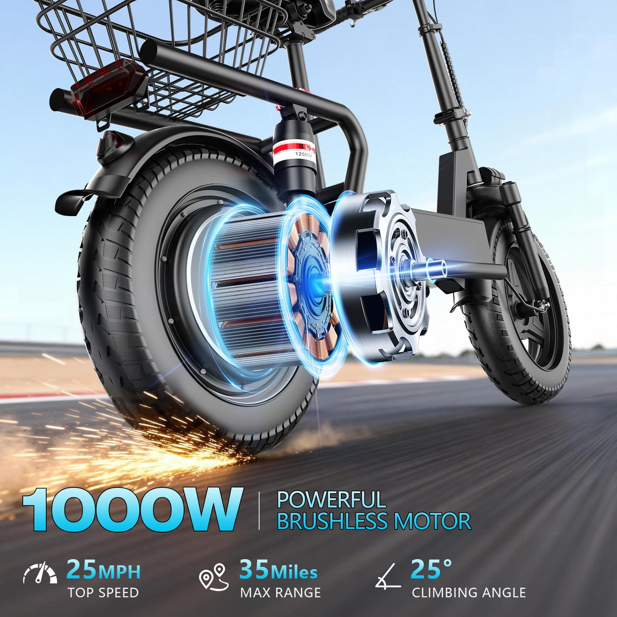 Electric Scooter with Seat, 1000W Peak Motor, 25 MPH, 14" Pneumatic Tires W991951