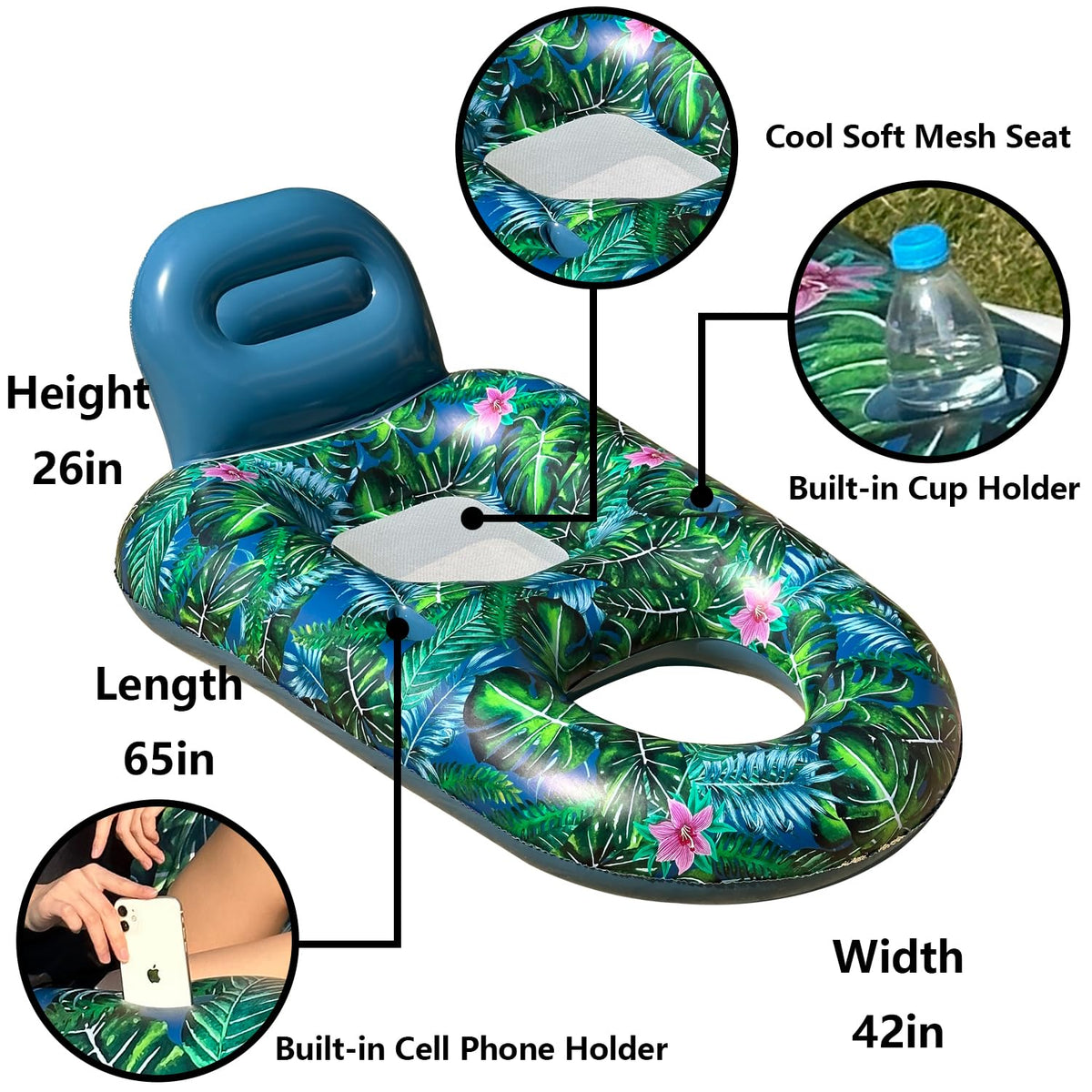 Inflatable Pool Float Chair with Cup Phone Holder F7653