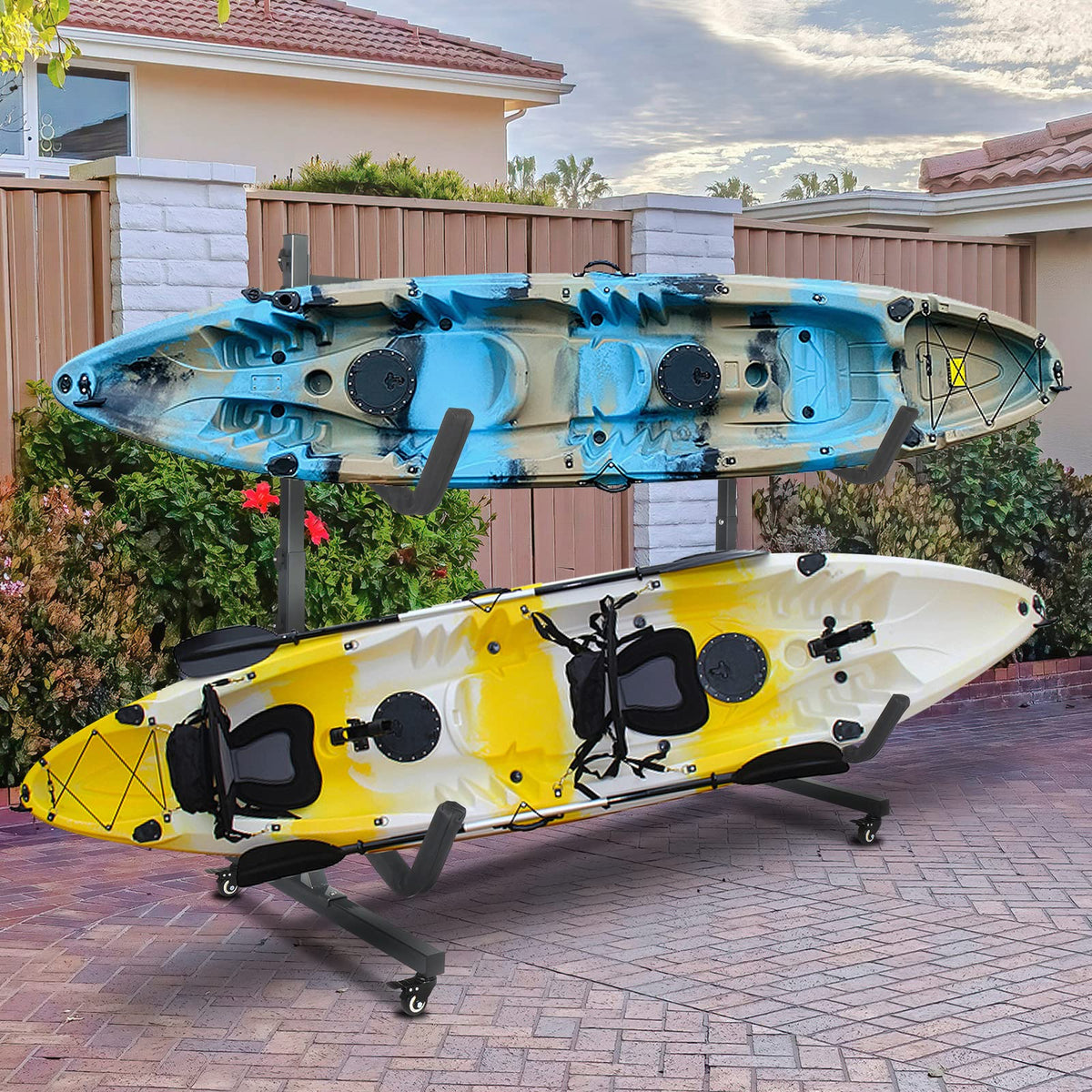 Freestanding Kayak Storage Rack with Lockable Wheels L91122