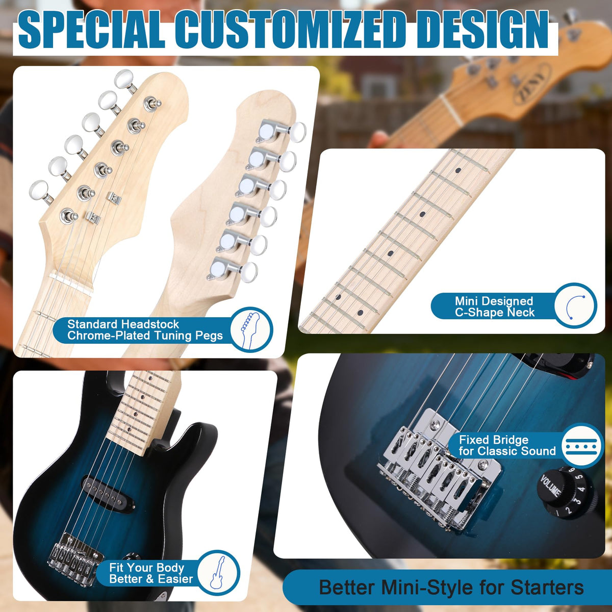 30" Blue Electric Guitar Beginner Kit with Amp and Bag E4624