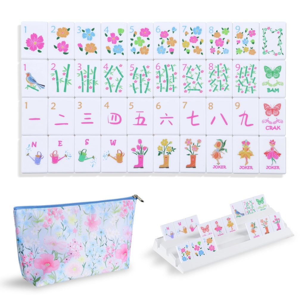 160 Printed Plastic Mahjong Set with Blue Carrying Bag J8829