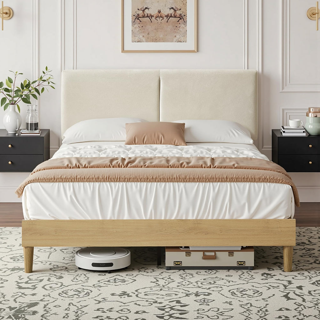 Queen Size Upholstered Platform Bed Frame with Headboard O49482