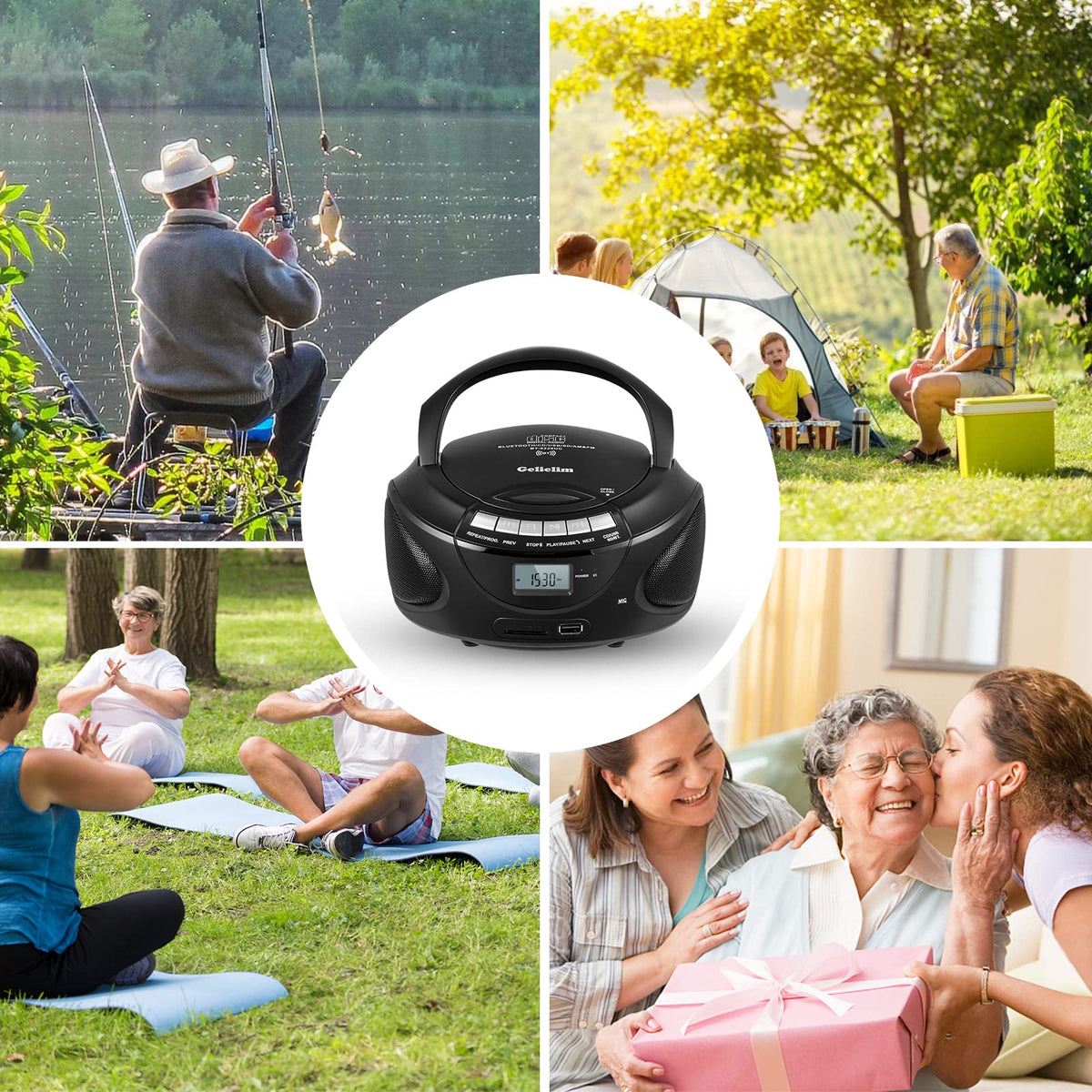 Portable CD Boombox with AM/FM Radio, Bluetooth, USB, SD Card, LCD Display, Black M950