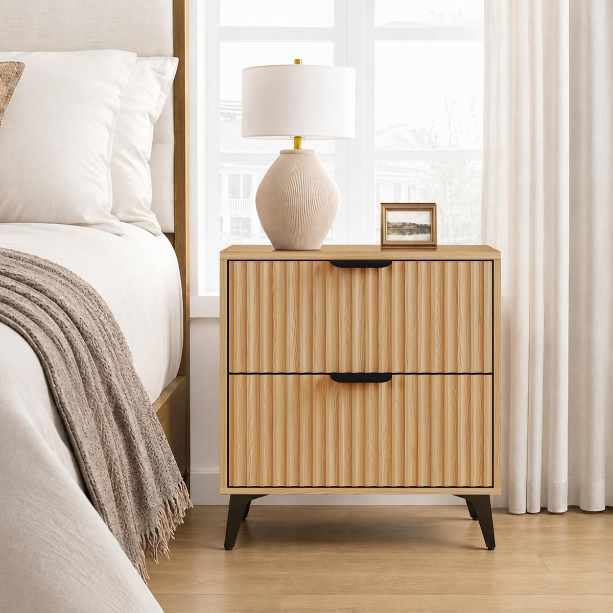 Wood Nightstand Set of 2 with 2 Drawers T355