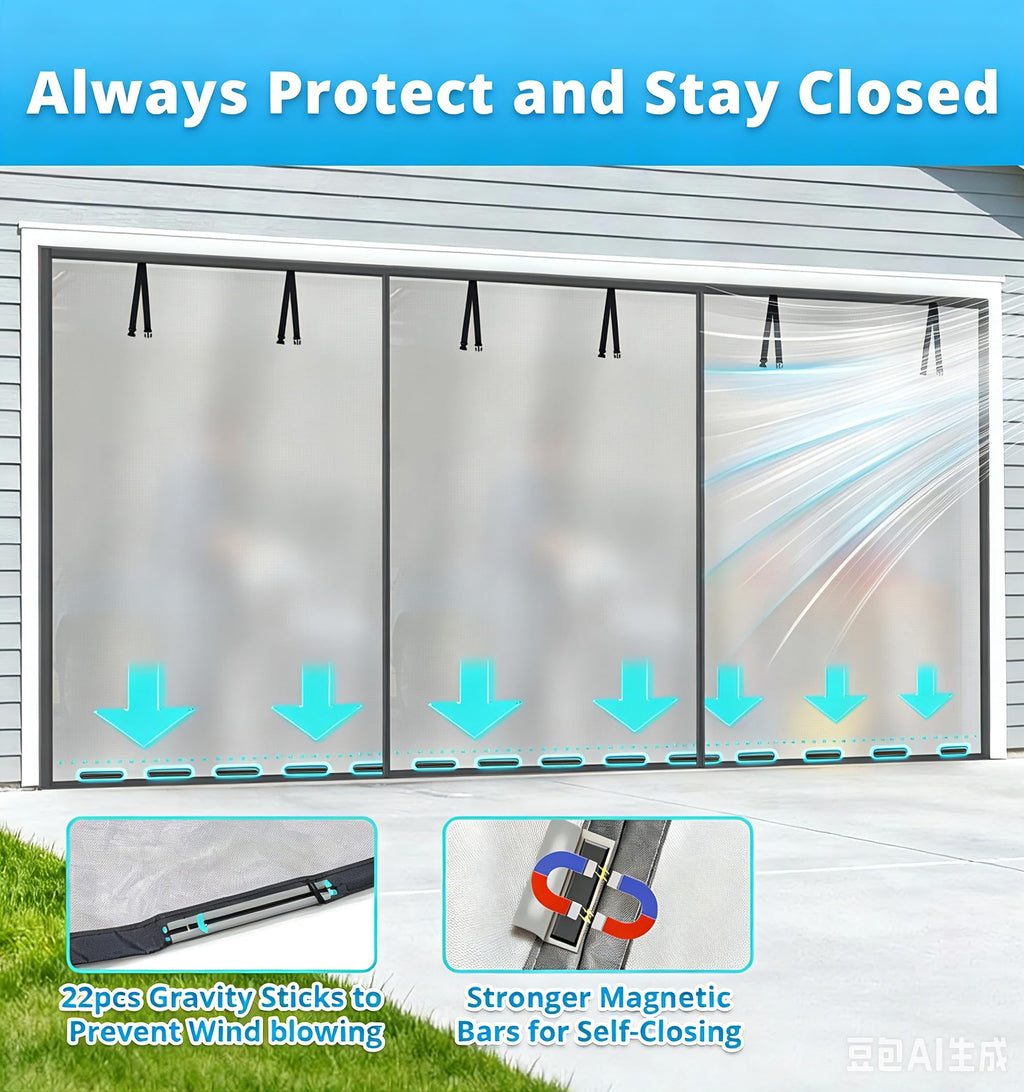 16x8FT Sliver Grey Magnetic Garage Door Screen with Fiberglass Mesh X149787