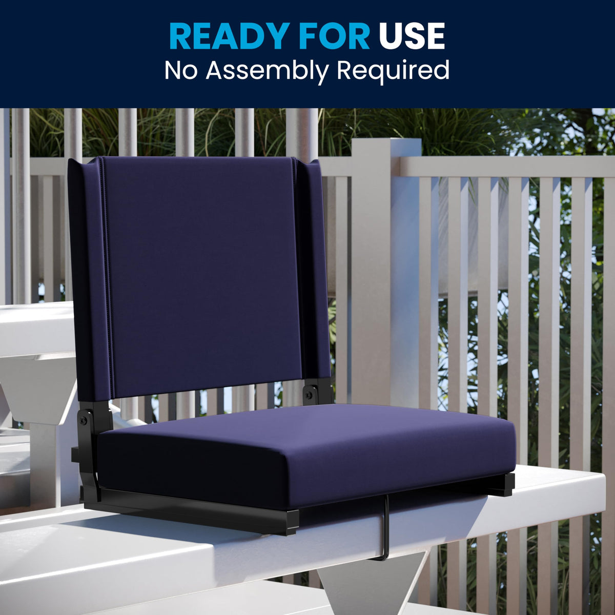 Portable Folding Padded Stadium Chair with Carrying Handle, Navy H84231