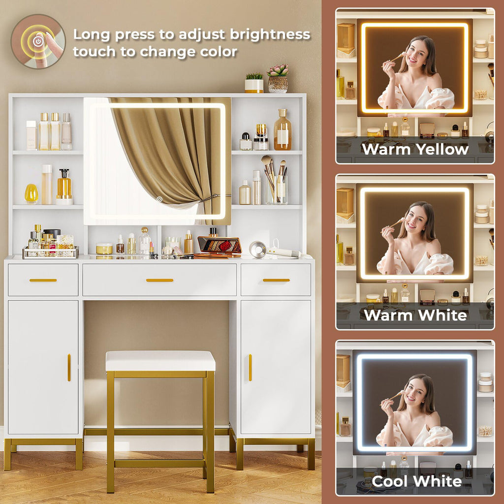 White Vanity Desk with Mirror and Lights I688