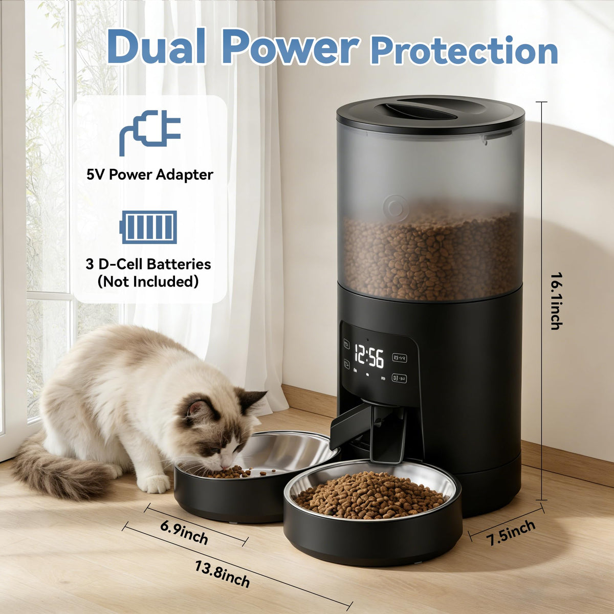 Automatic Cat Feeder for 2 Cats, 6L Black Y924866