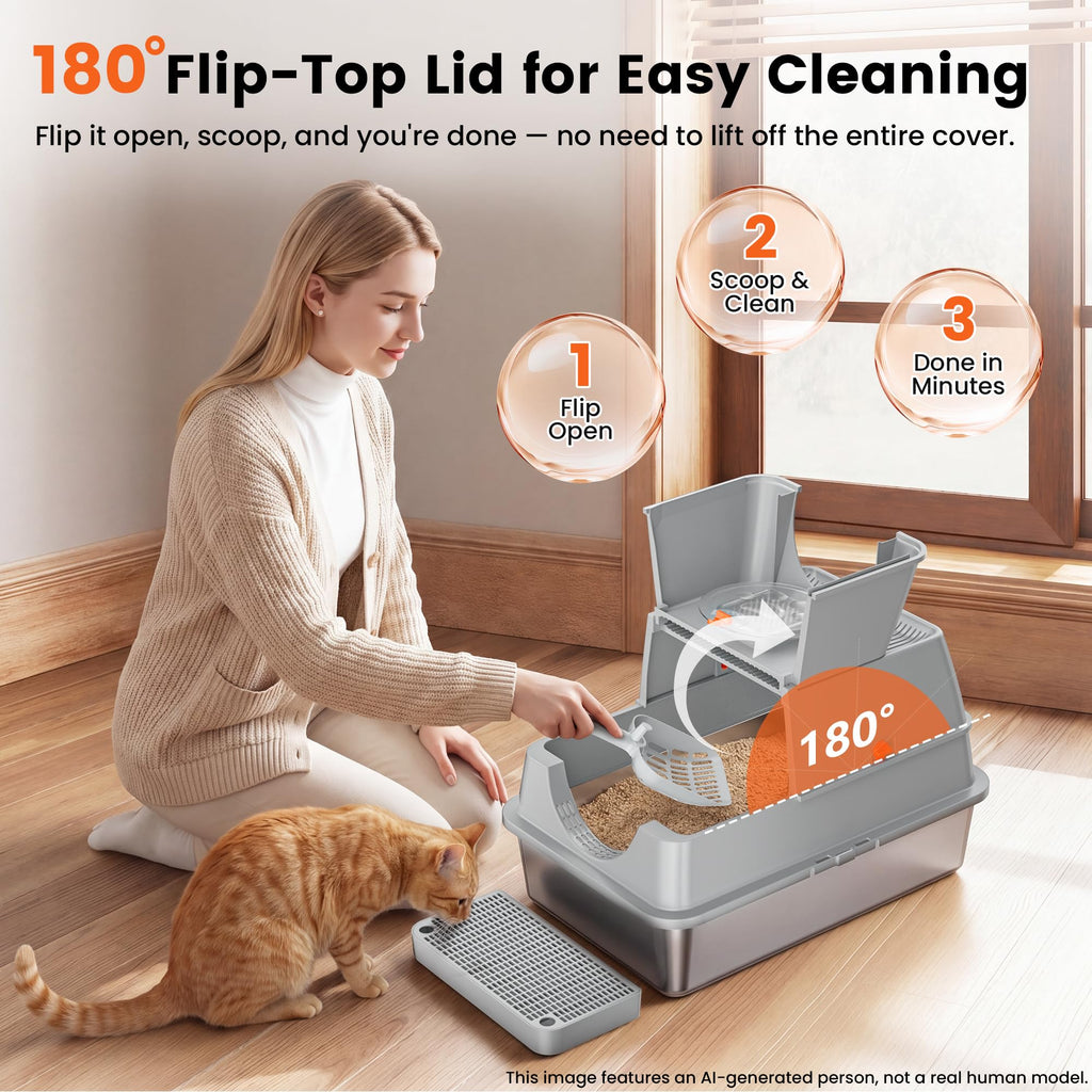XL Stainless Steel Litter Box with Lid M445