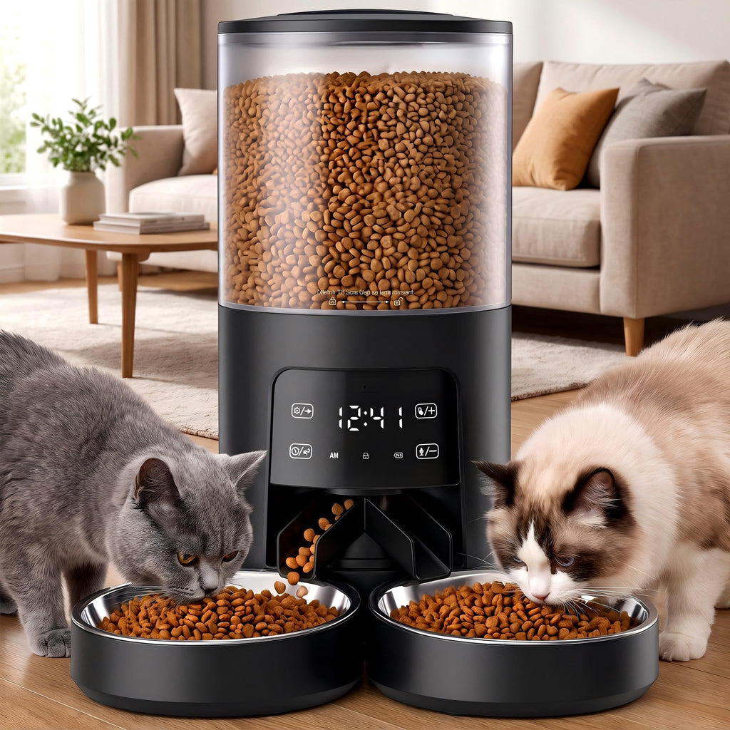 Automatic Cat Feeder for 2 Cats, 6L Black Y924866