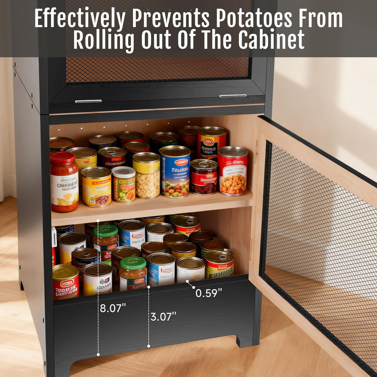 Black Stackable Wooden Potato Onion Storage Bin with Lid I778