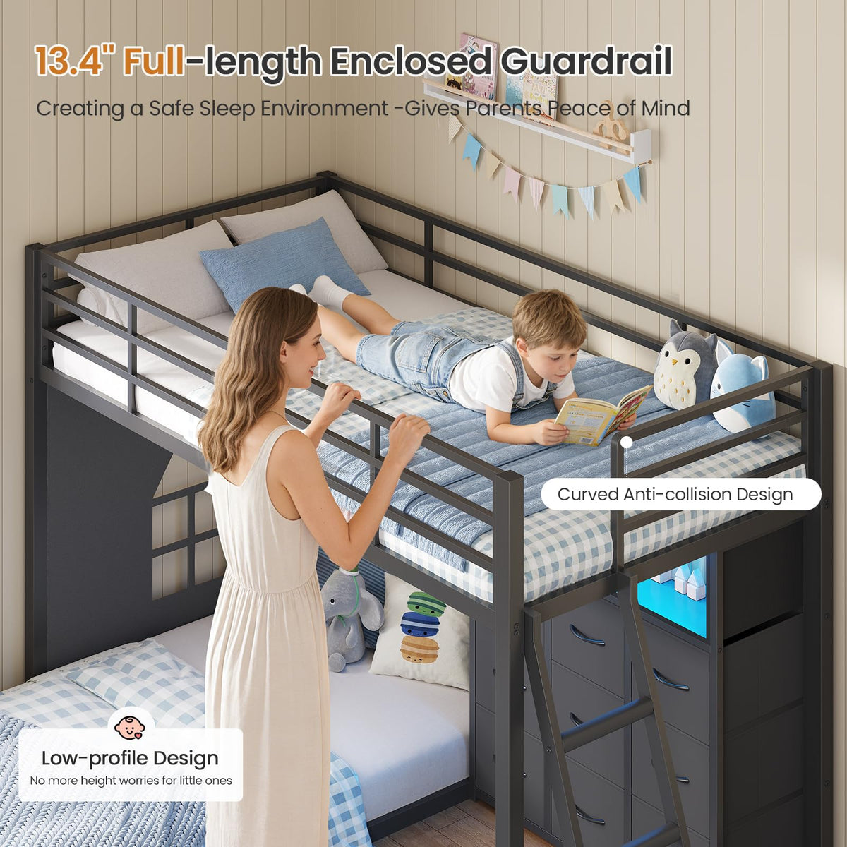 Twin Over Twin Bunk Bed with 9 Storage Drawers H700