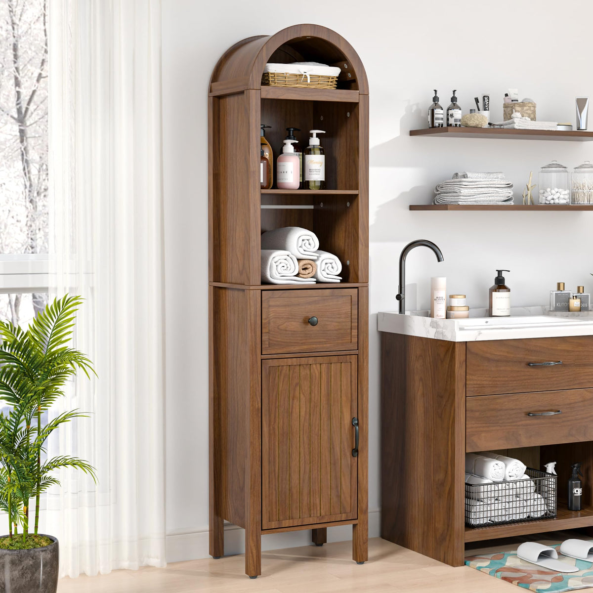 64" Tall Bathroom Storage Cabinet with Adjustable Shelves T3820