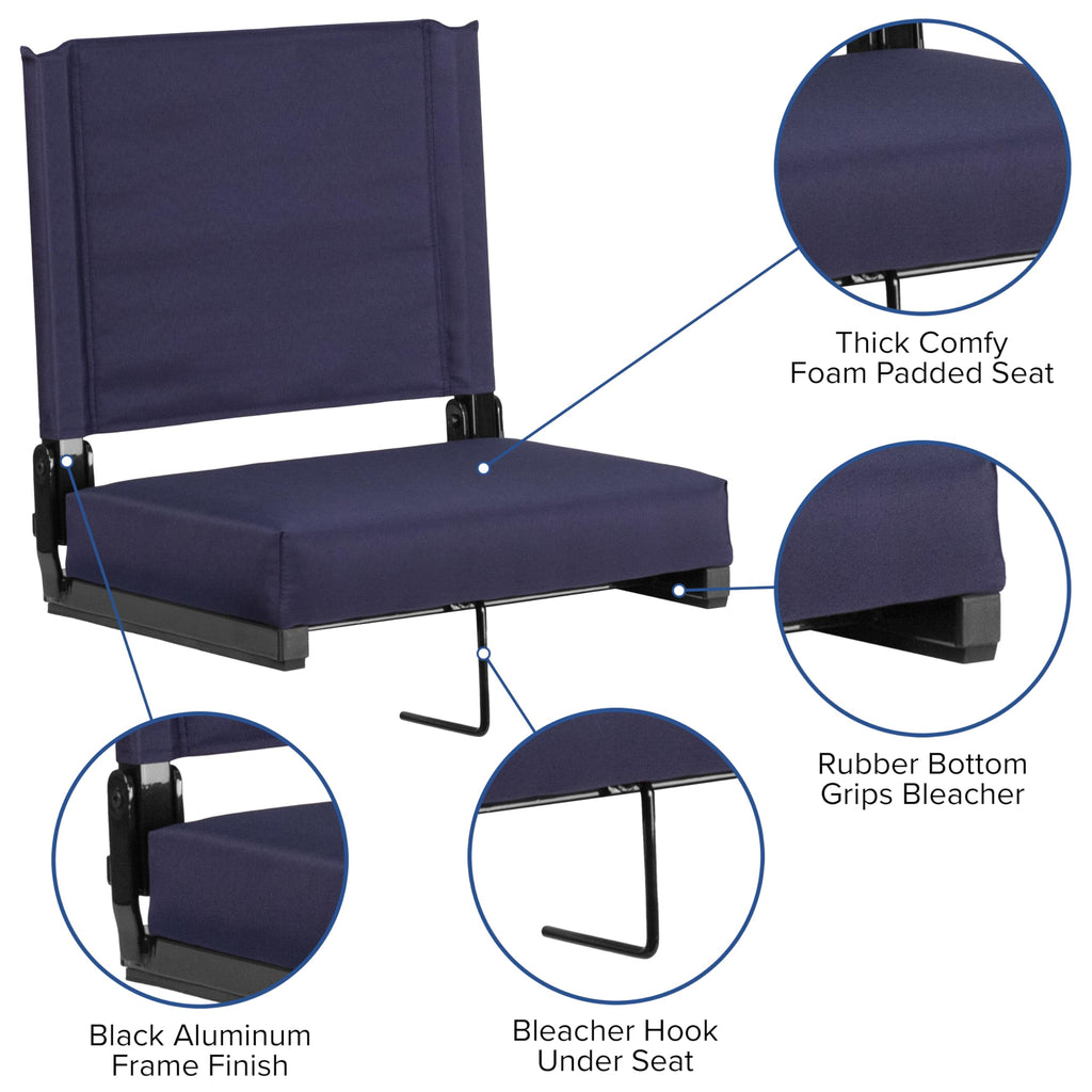 Portable Folding Padded Stadium Chair with Carrying Handle, Navy H84231