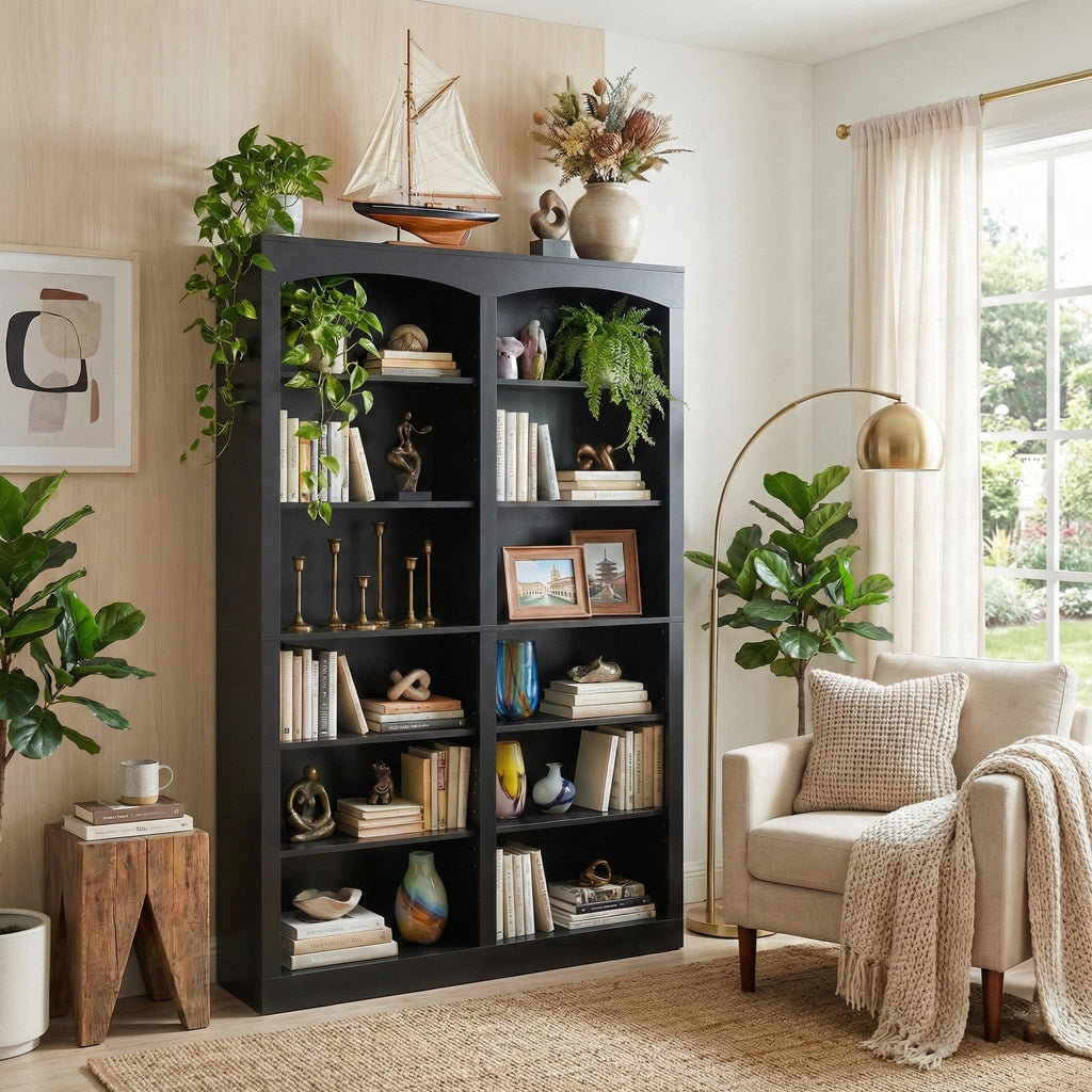 71" Tall Black 12-Tier Wood Bookcase Z254