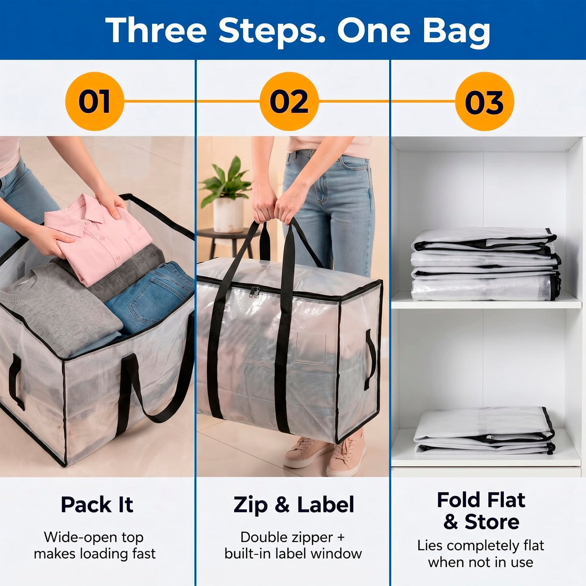 Heavy Duty Water Resistant Storage Bags with Backpack Straps 6 Pack J310381