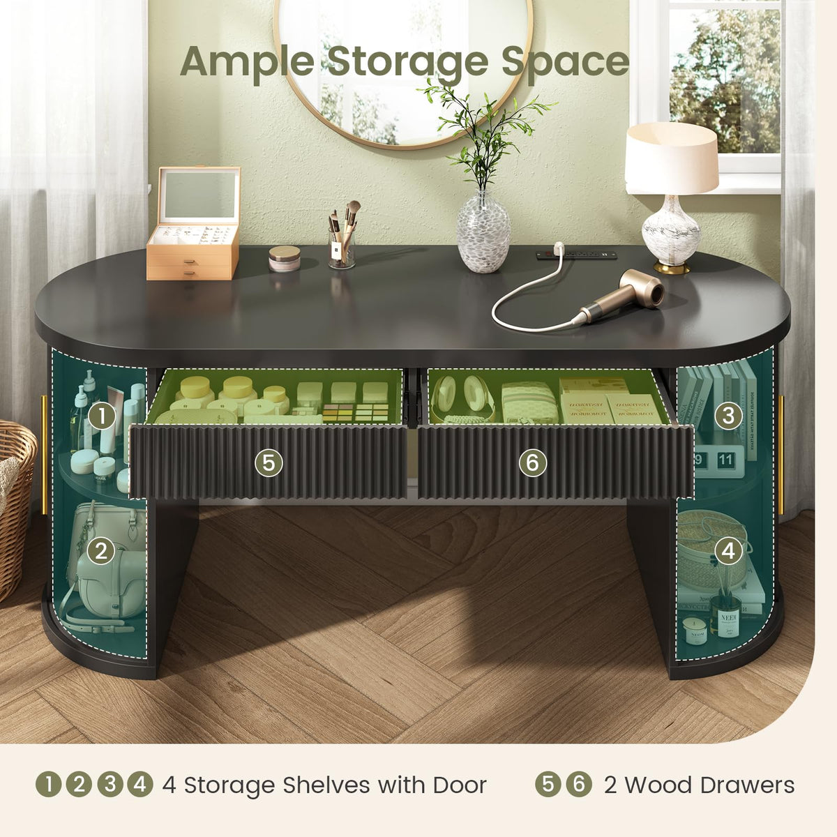 58.3" x 21.7" Fluted Executive Desk with 2 Drawers C9359