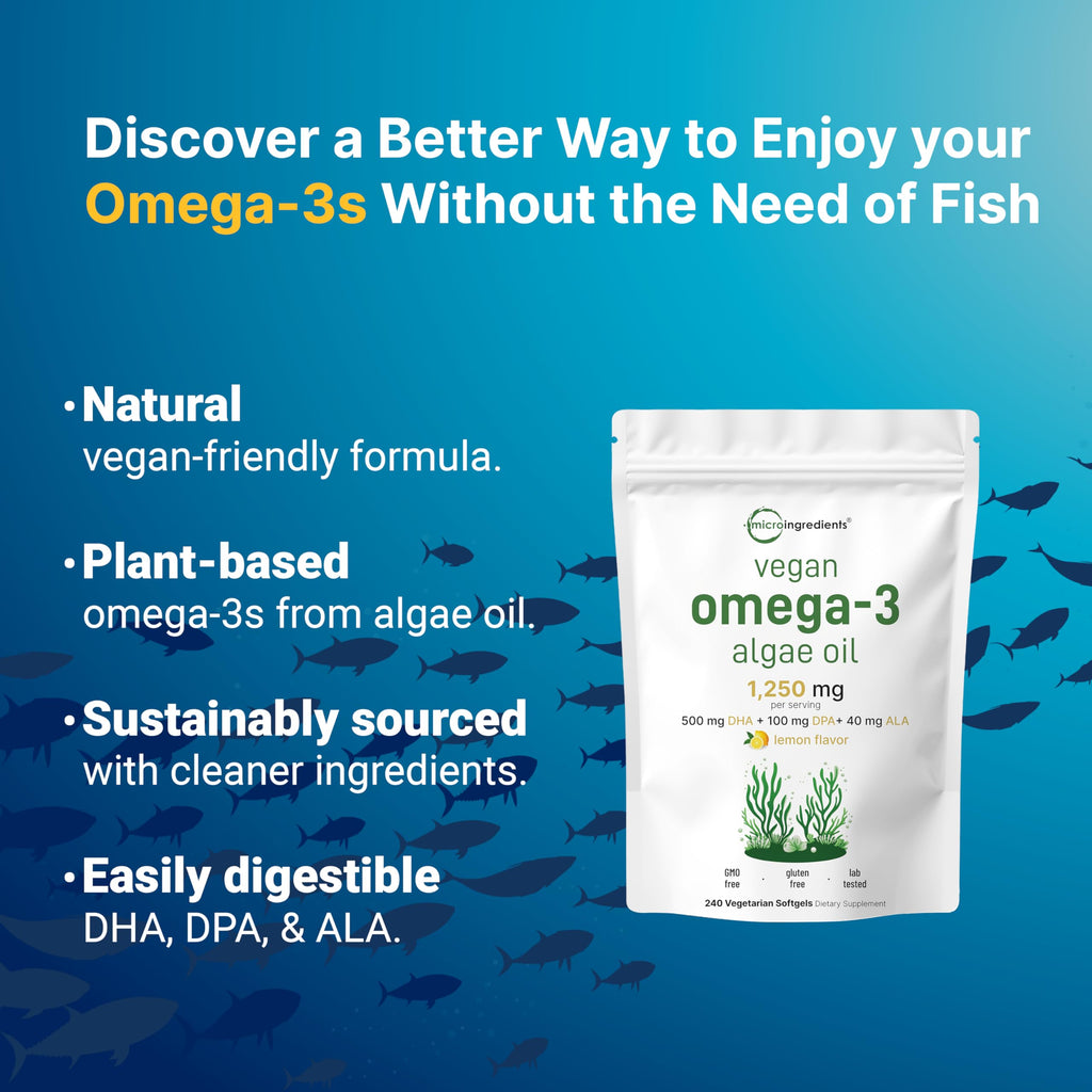 Vegan Omega 3 Algae Oil 240 Veggie Softgels DHA 500mg DPA 100mg Lemon Flavored X453919
