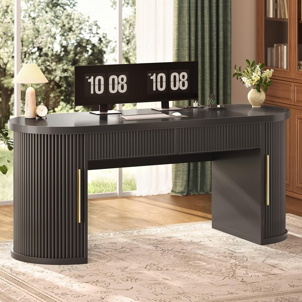 58.3" x 21.7" Fluted Executive Desk with 2 Drawers C9359