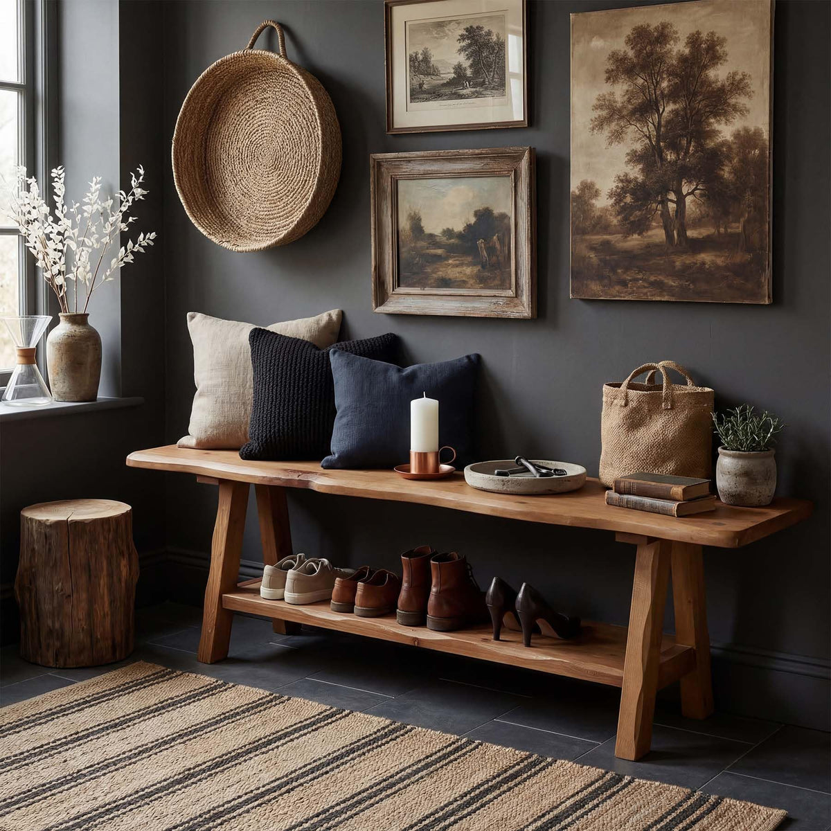 Brown Solid Wood Entryway Bench L651078
