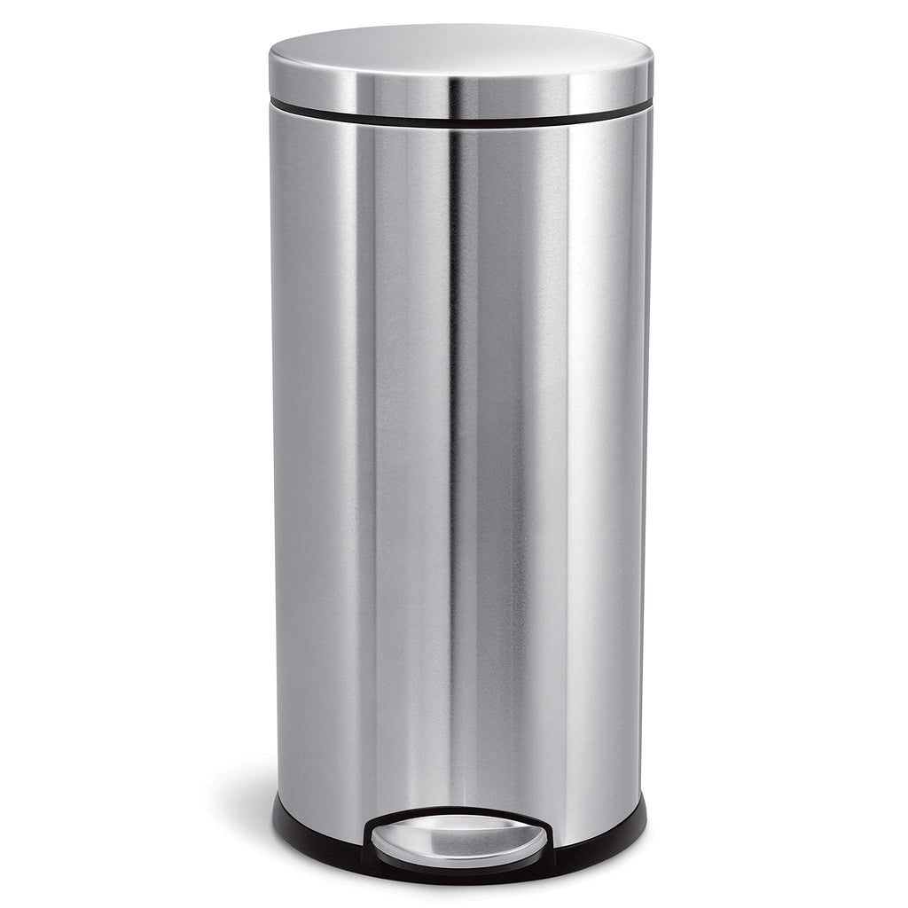 30L Brushed Stainless Steel Round Step Trash Can F456