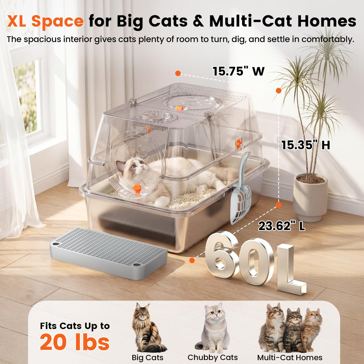 XL Stainless Steel Litter Box with Lid M445