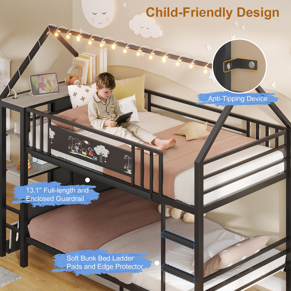 Twin Bunk Bed with Storage Bookshelf, 6 Drawers & USB I976179