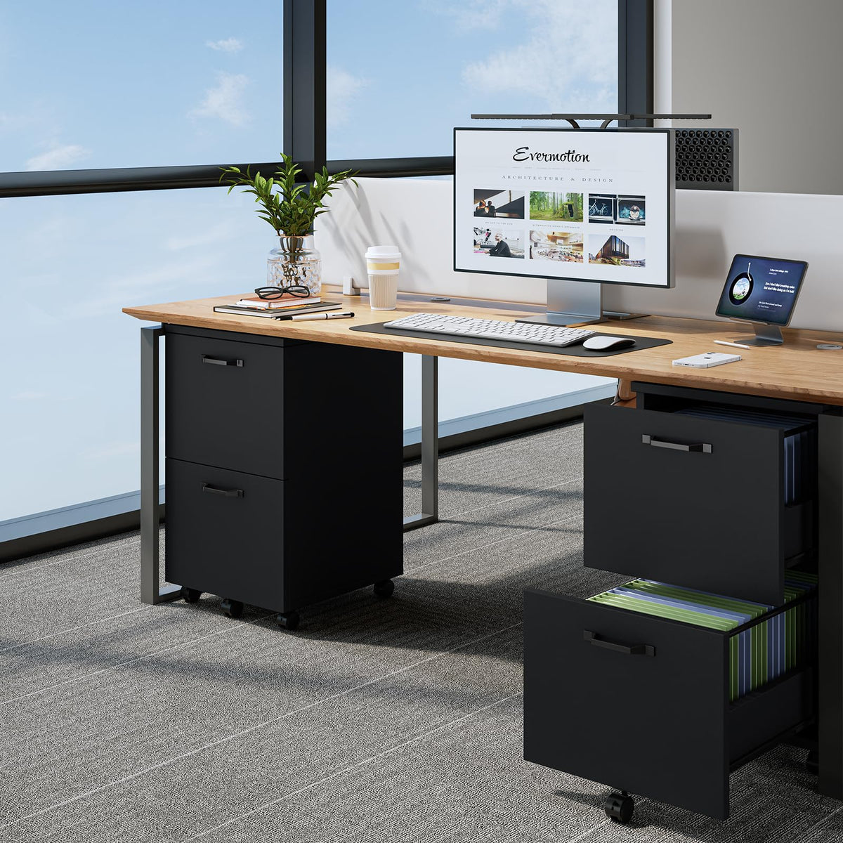 Black 2 Drawer Rolling Wood Filing Cabinet C276044