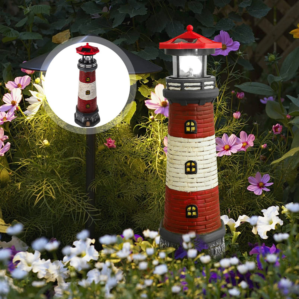 Solar Rotating Lighthouse Outdoor Lantern Resin Street Light W4174