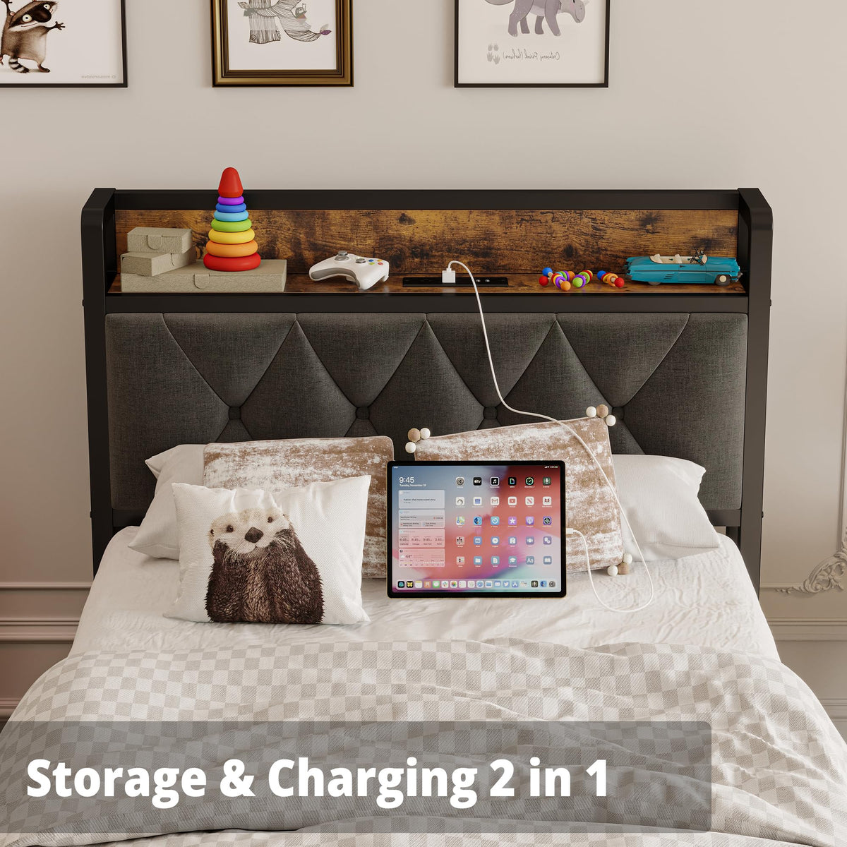 Twin Bed Frame with Storage Headboard Z577