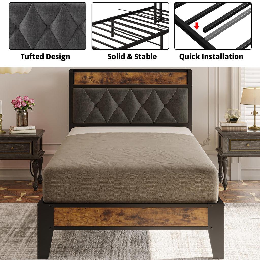 Twin Bed Frame with Storage Headboard Z577