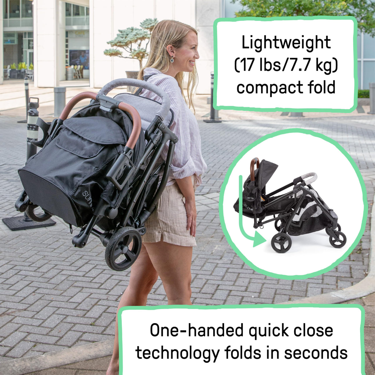 Compact Fold Stroller with Oversized Canopy and Extra-Large Storage, Gray D851127