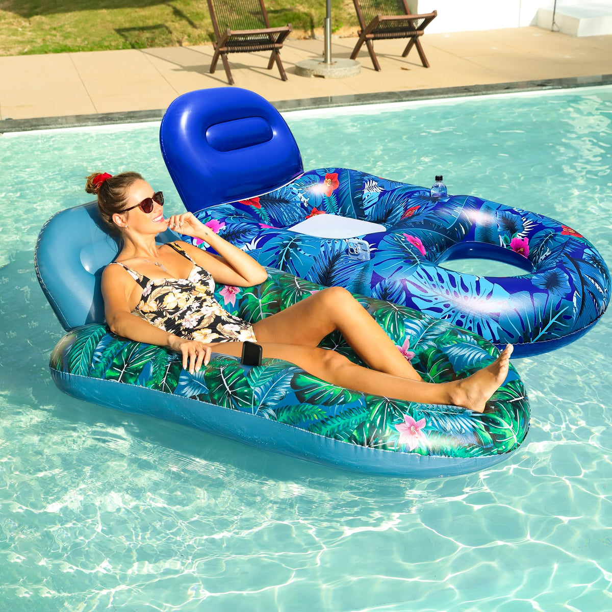 Inflatable Pool Float Chair with Cup Phone Holder F7653