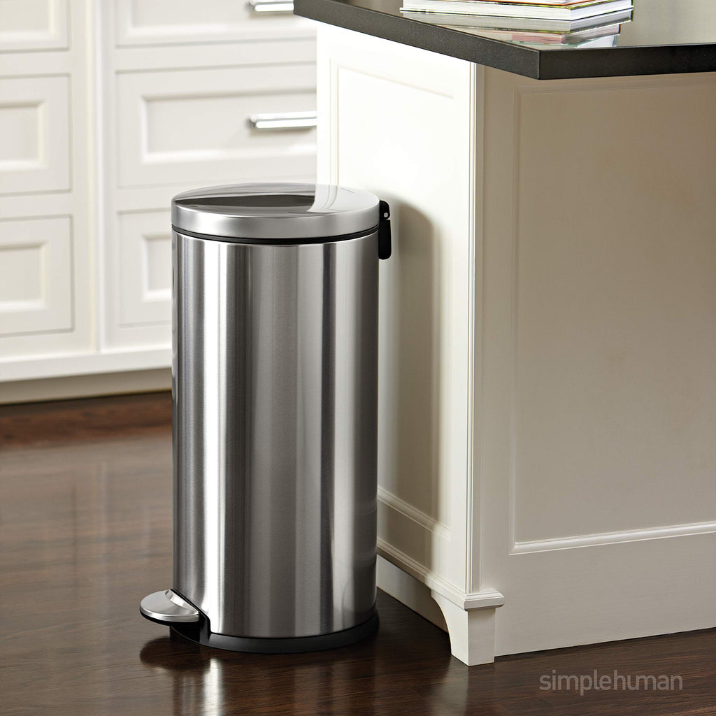 30L Brushed Stainless Steel Round Step Trash Can F456