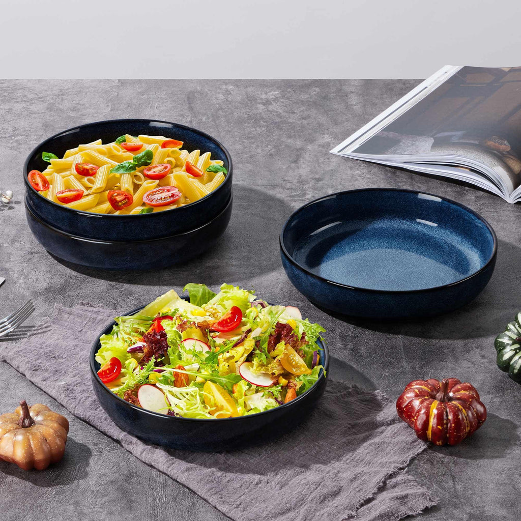 Stoneware Pasta Bowls Set of 4, 35oz Ceramic Bowls, Sapphire Blue V478788