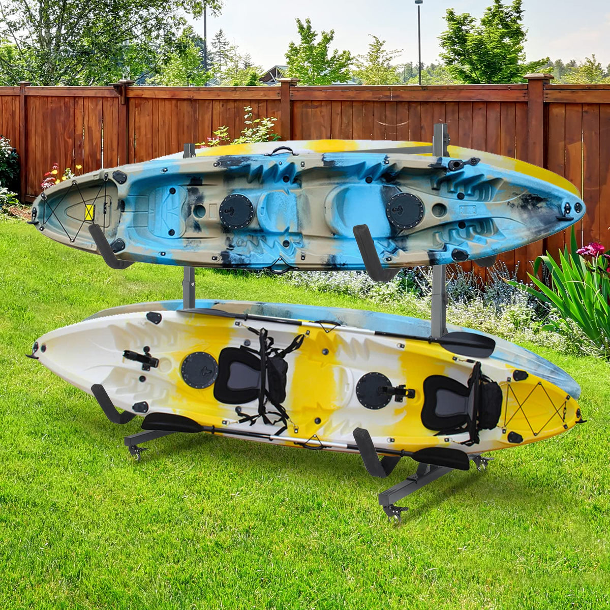 Freestanding Kayak Storage Rack with Lockable Wheels L91122