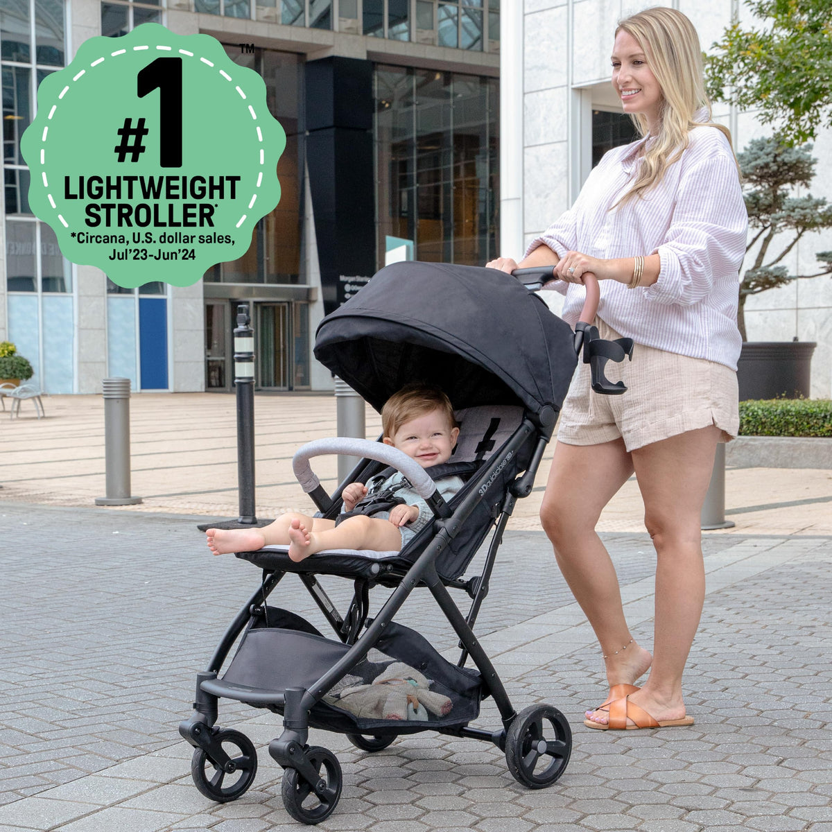 Compact Fold Stroller with Oversized Canopy and Extra-Large Storage, Gray D851127