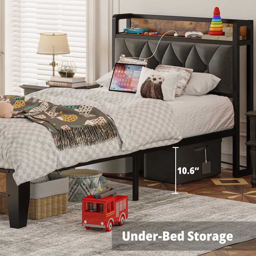 Twin Bed Frame with Storage Headboard Z577