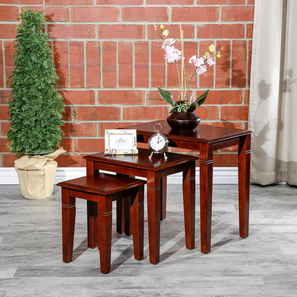 Wooden Nesting Tables Set of 3 Cherry Finish W74319