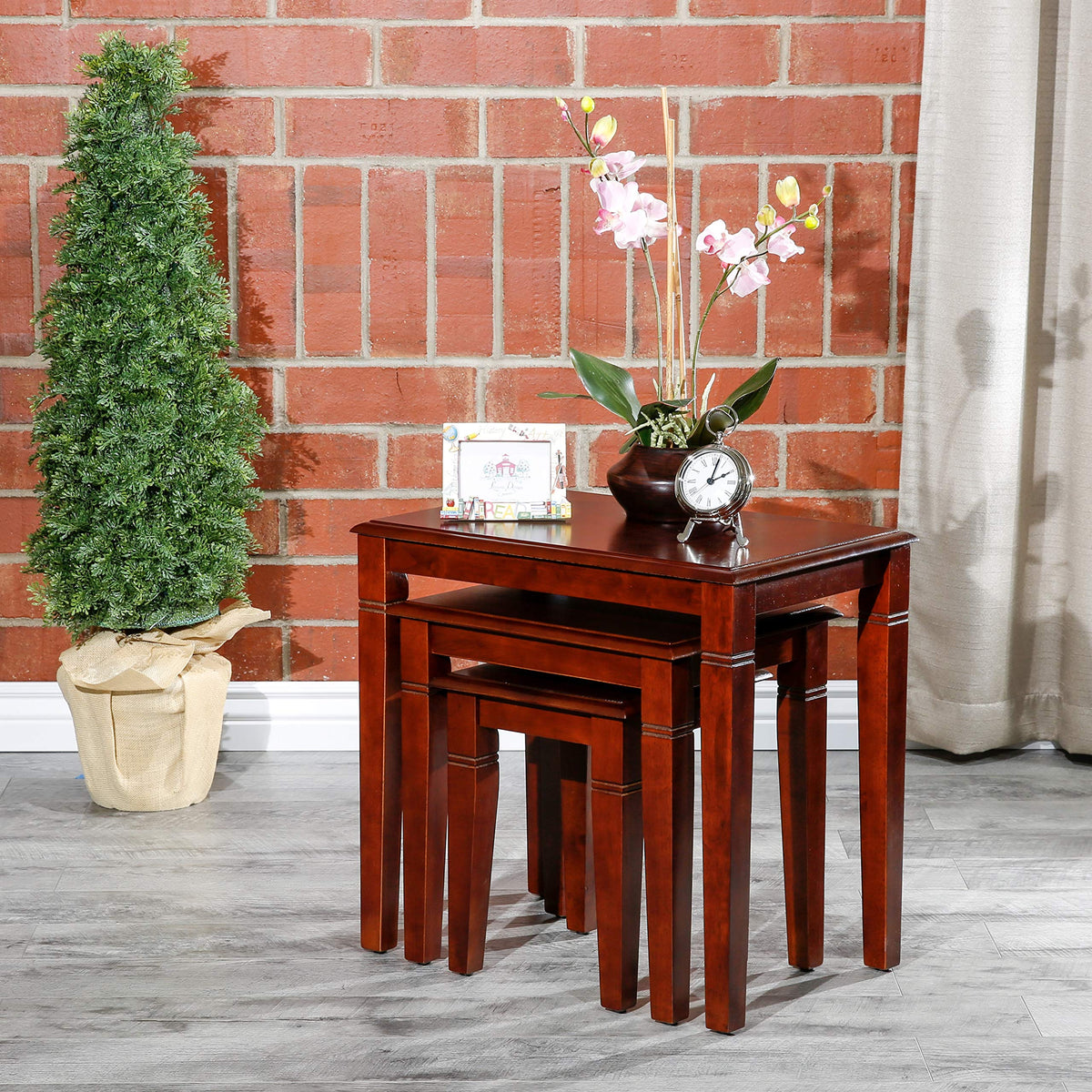 Wooden Nesting Tables Set of 3 Cherry Finish W74319